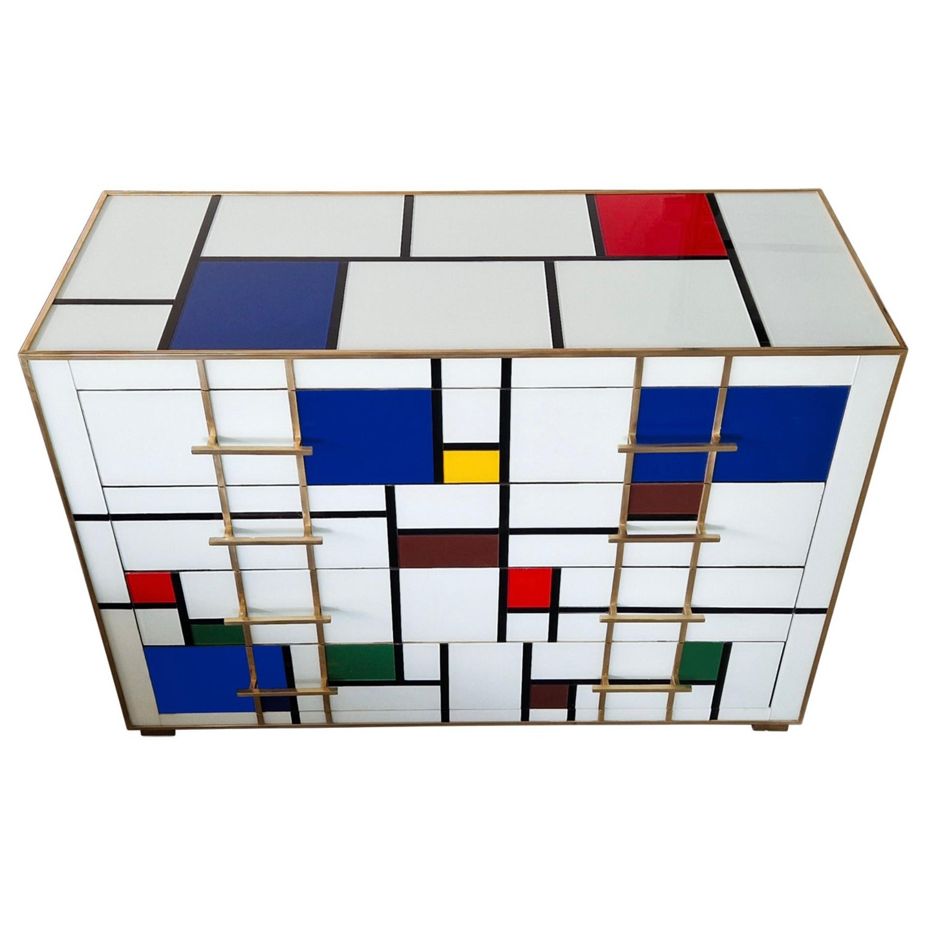 Four-Drawer Murano Glass Commode in Mondrian Style, 1970’s