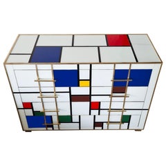 Cómoda de cuatro cajones de cristal de Murano en estilo Mondrian, años 70