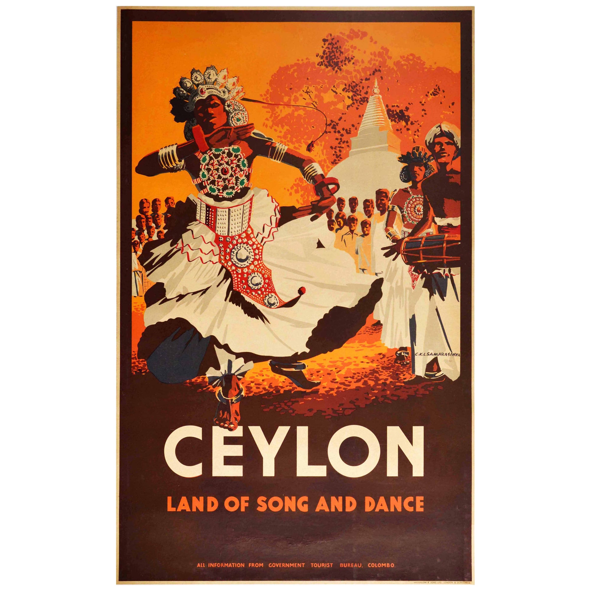 Original Vintage Asiatisches Reiseplakat, Ceylon Land des Song und des Tanzes, Sri Lanka, Vintage im Angebot