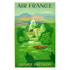 Affiche de voyage originale d'Air France, Grande-Bretagne et de Lucien Boucher