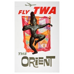 Poster pubblicitario d'epoca per i viaggi in Asia Fly TWA The Orient David Klein