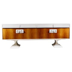 Mid Century Space Age Sideboard By Luigi Sormani Italian 1970s White & Walnut