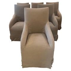 Verellen Julien Dining Chairs on Casters - Brown Linen Slipcovers - Set of 6