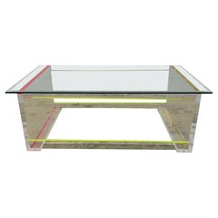 Contemporary Neon Color Edge Lucite Coffee Table With Beveled Glass Top
