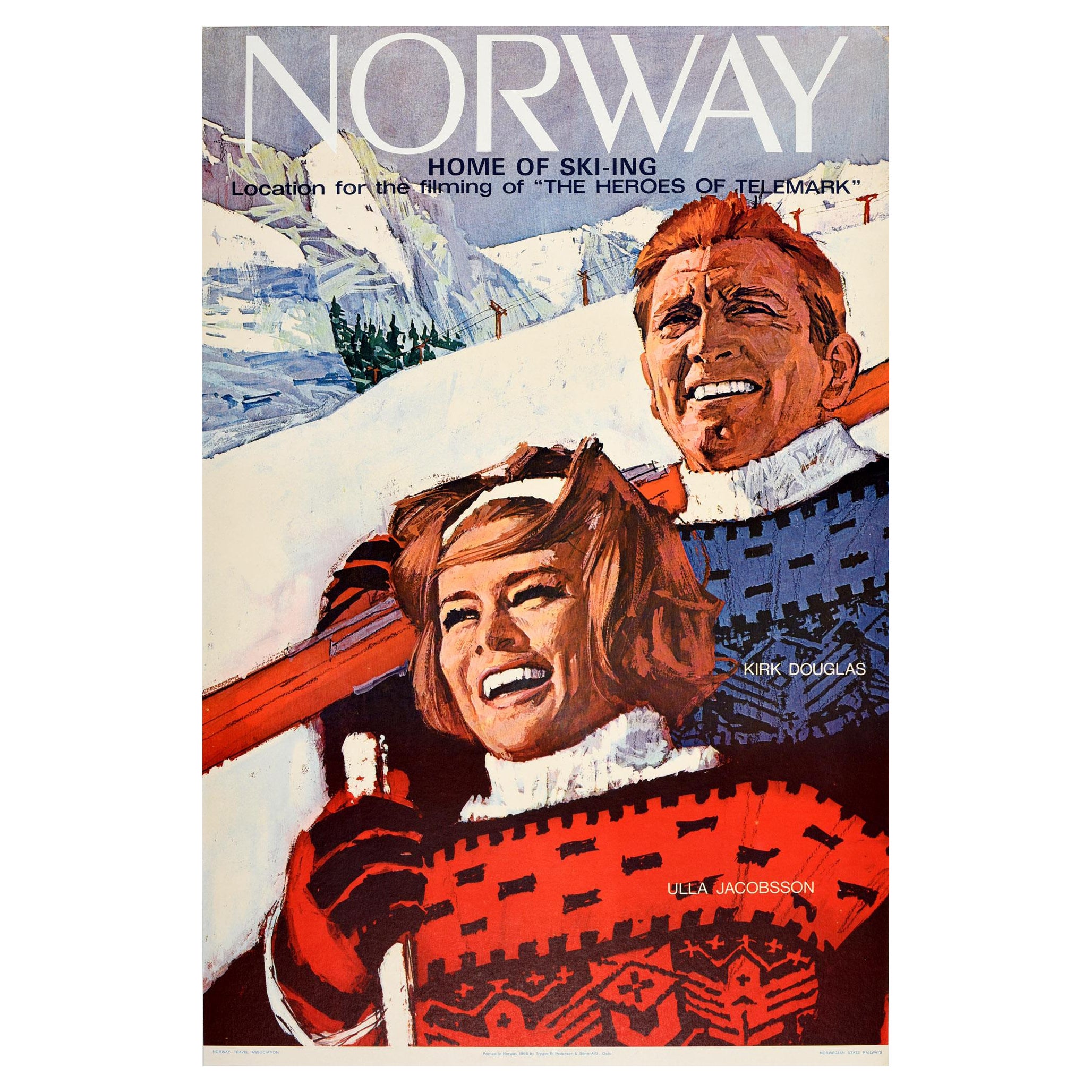 Original Vintage Winter Sport Poster Norway Home Of Skiing Heroes Of Telemark