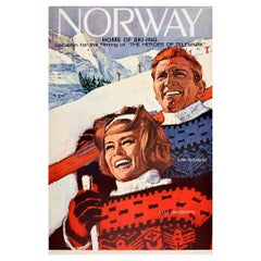 Original Vintage Winter Sport Poster Norway Home Of Skiing Heroes Of Telemark