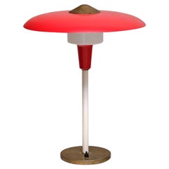 Lyfa Red Table / Desk Lamp in Brass and Metal, Denmark, Late 1950s