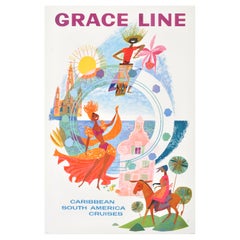 Original-Vintage-Reiseplakat Grace Line Karibik Südamerika Kreuzfahrten Klein