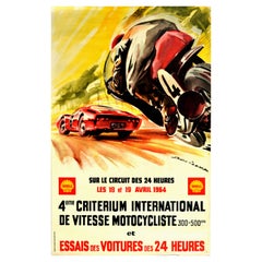 Original Vintage Motor Sport Poster 24 Heures du Mans Motorcycle Car Race