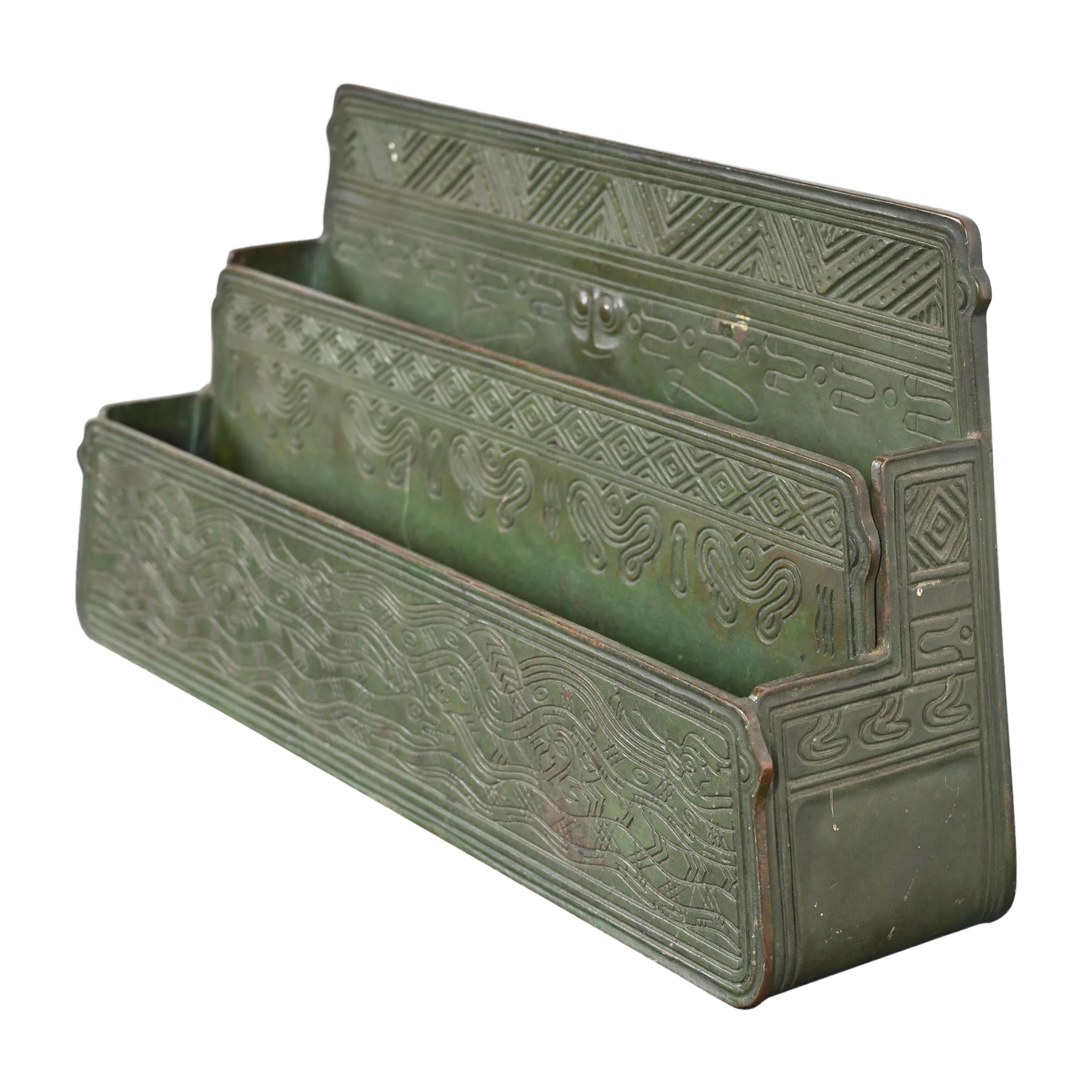 Tiffany Studios New York American Indian Pattern Bronze Letter Rack