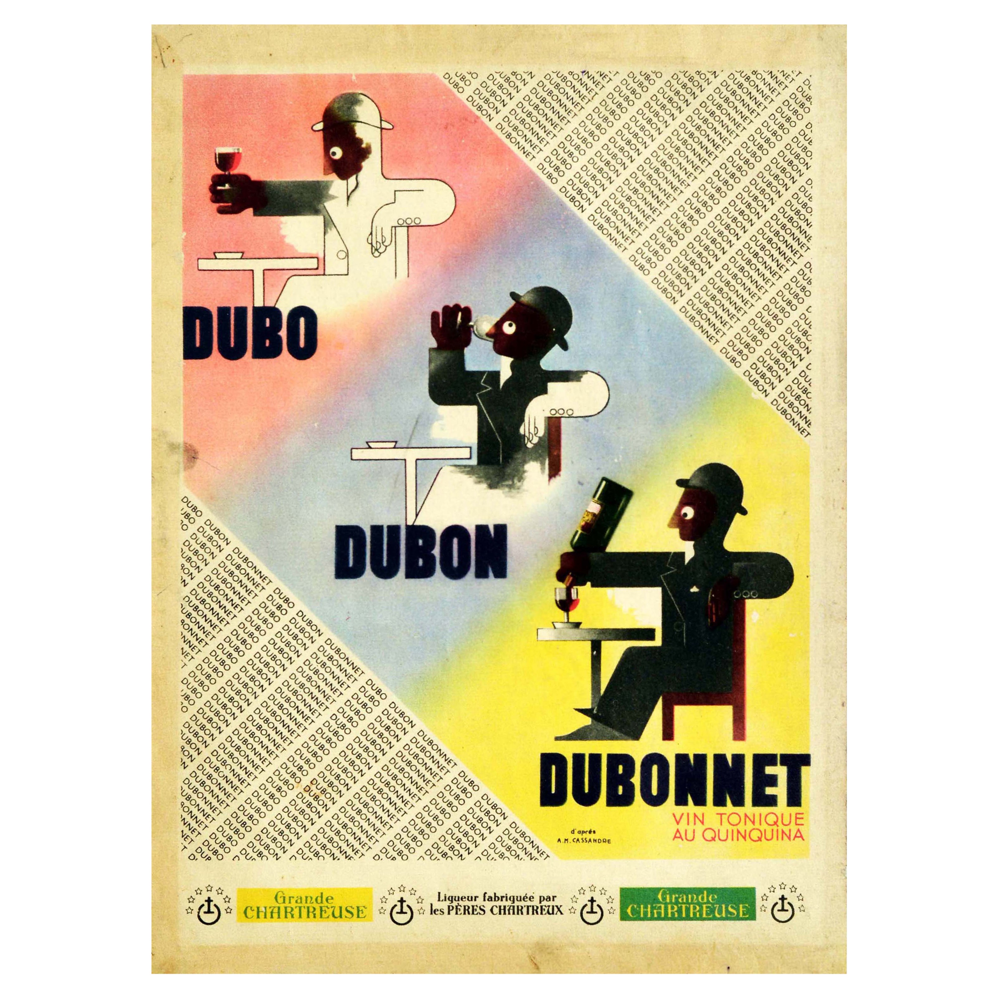 Original Vintage Cartel Publicitario Dubonnet Bebida Alcohólica Cassandre Art Deco