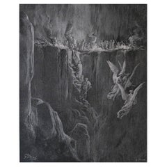 Grande stampa originale antica di Gustave Doré, "Il passo pericoloso".