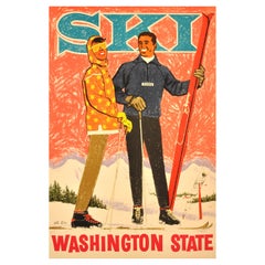 Poster originale d'epoca sugli sport invernali Sci Washington State Willi Allen Midcentury
