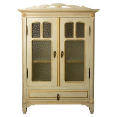 French Painted Wood, Glass & Brass Little Armoire, circa 1920