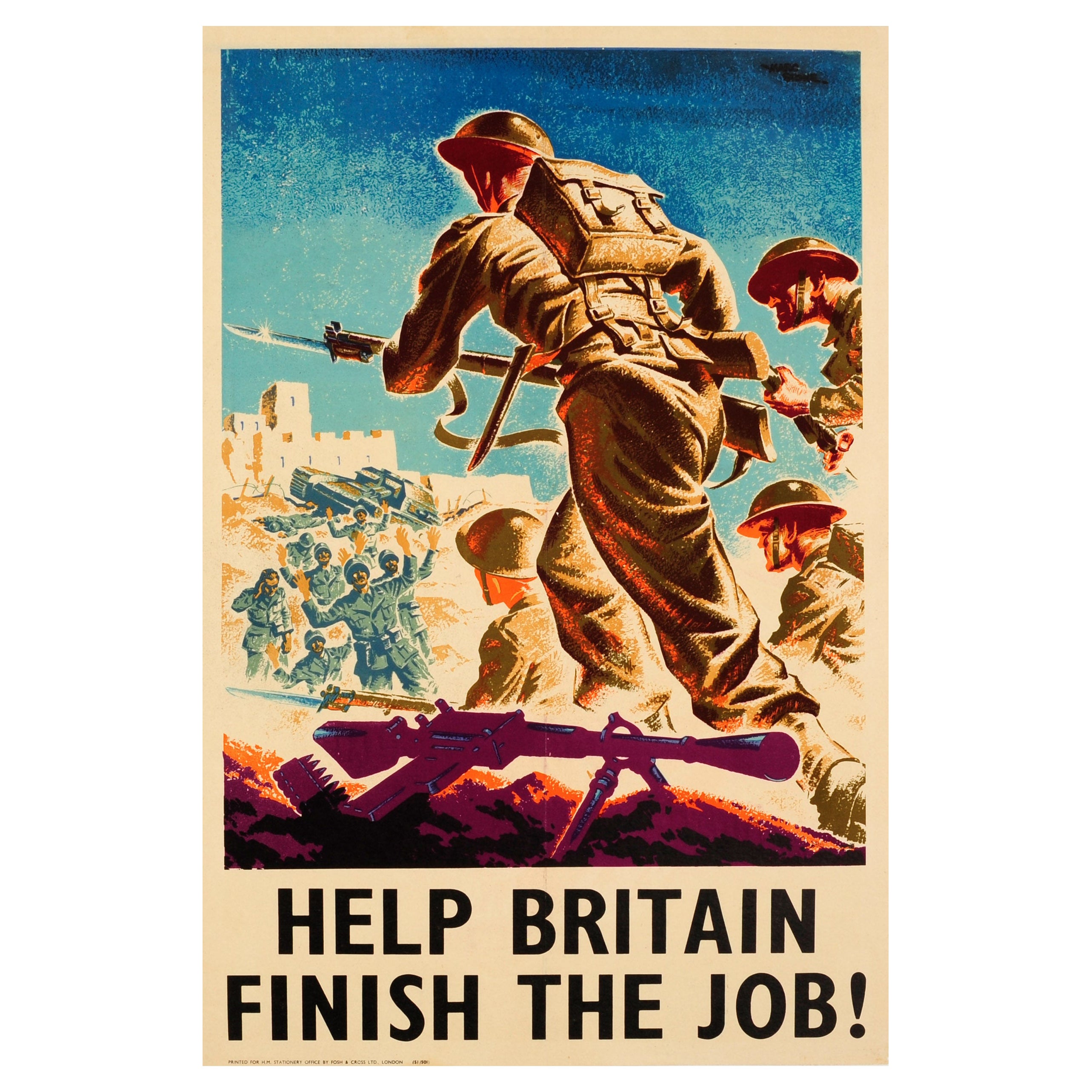 Original Vintage War Propaganda Poster Help Britain Finish the Job Libya WWII