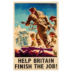 Original Vintage War Propaganda Poster Help Britain Finish the Job Libya WWII