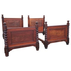 Pair of American Empire Barley Twist Mahogany Twin Bedsteads, Circa 1870s