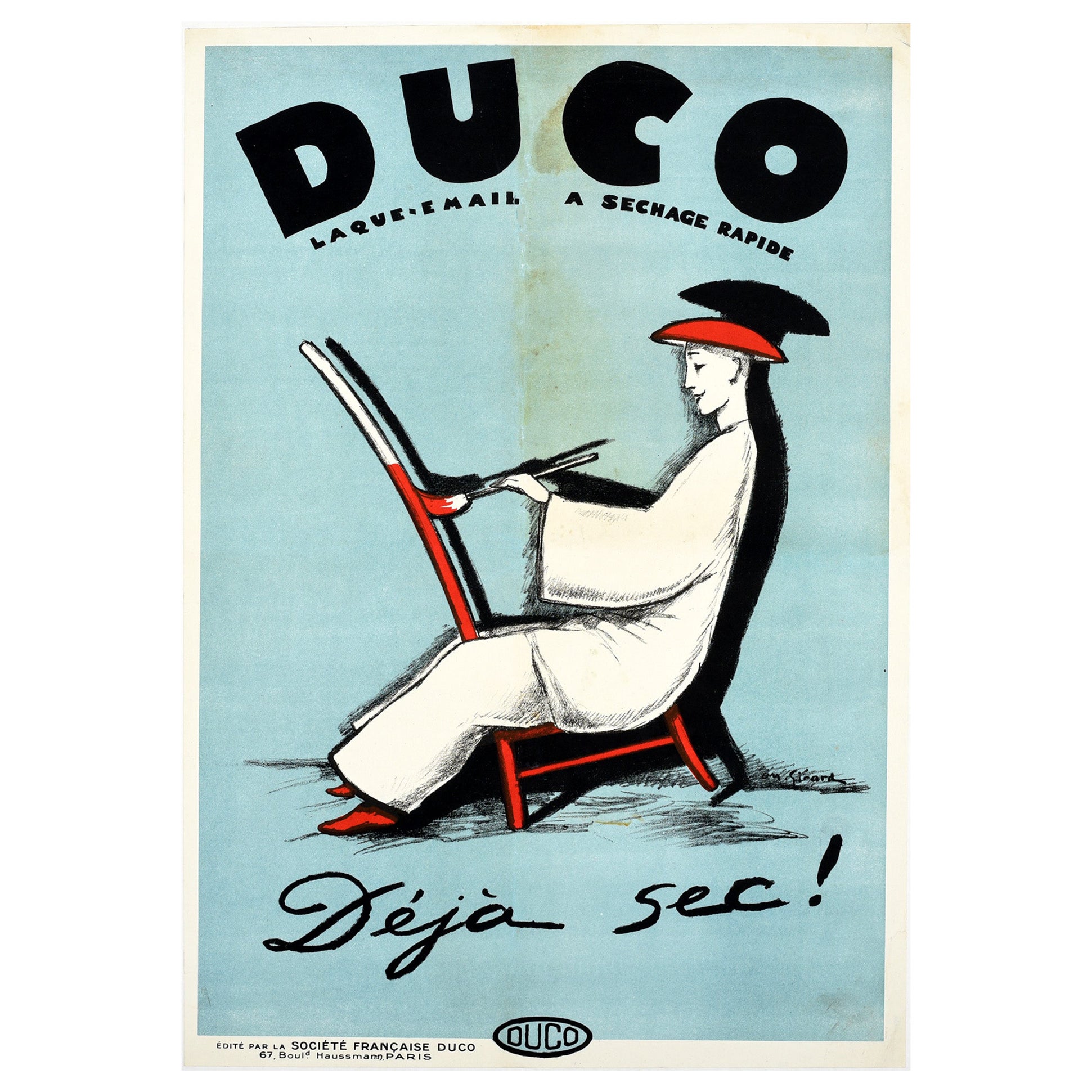 Affiche publicitaire originale Duco Enamel Art Déco Peintre Laqué France en vente