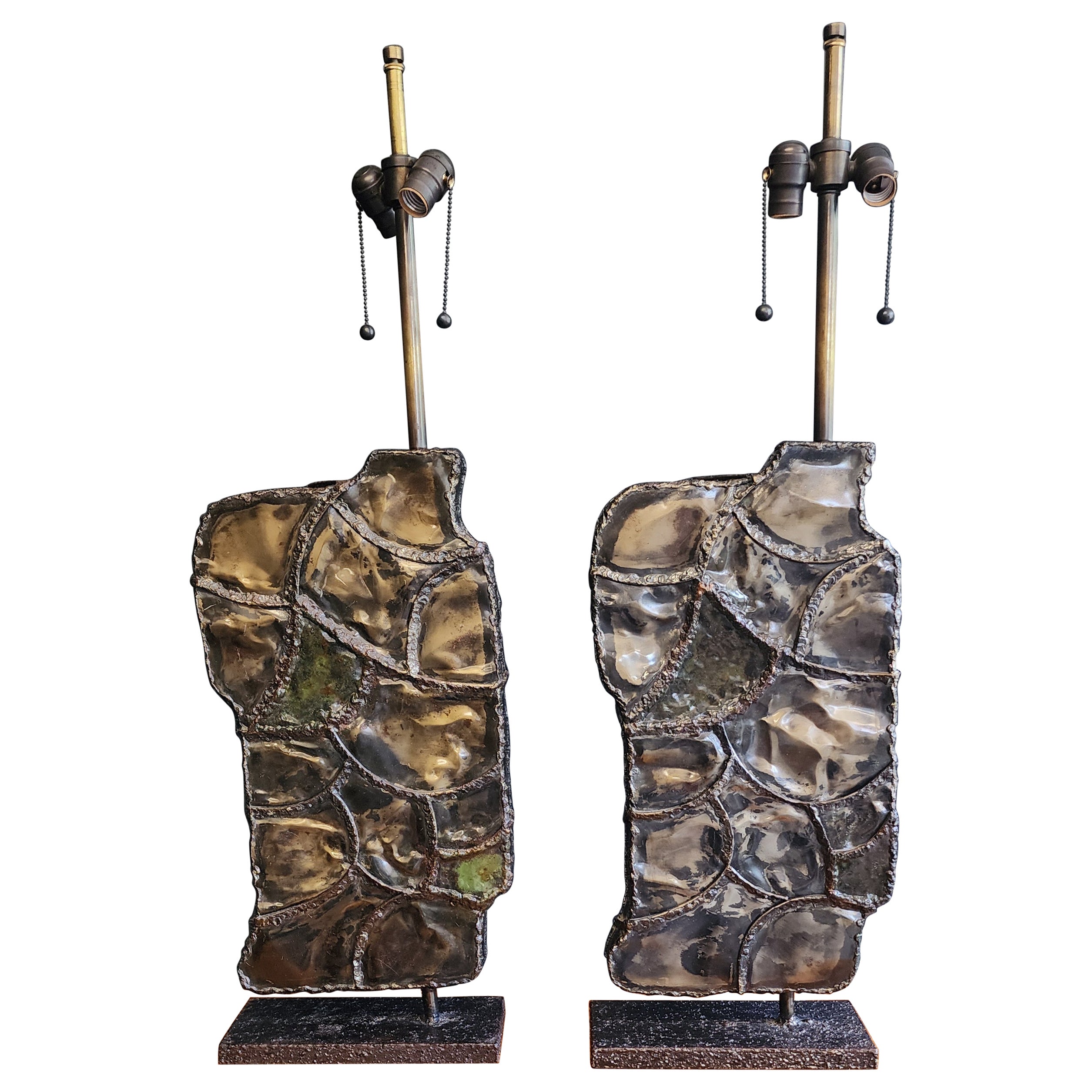 Pair If Brutalist Paul  Evans  Style Lamps