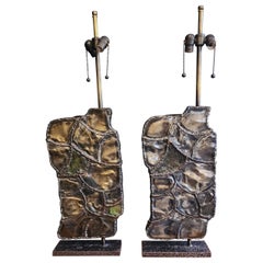 Pair If Brutalist Paul  Evans  Style Lamps