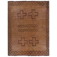 Vintage marokkanische Tuareg Matte in Brown, mit geometrischen Mustern, von Rug & Kilim