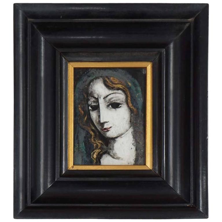 Antique Reverse Painting on Glass, Female Portrait. Late 19th Century