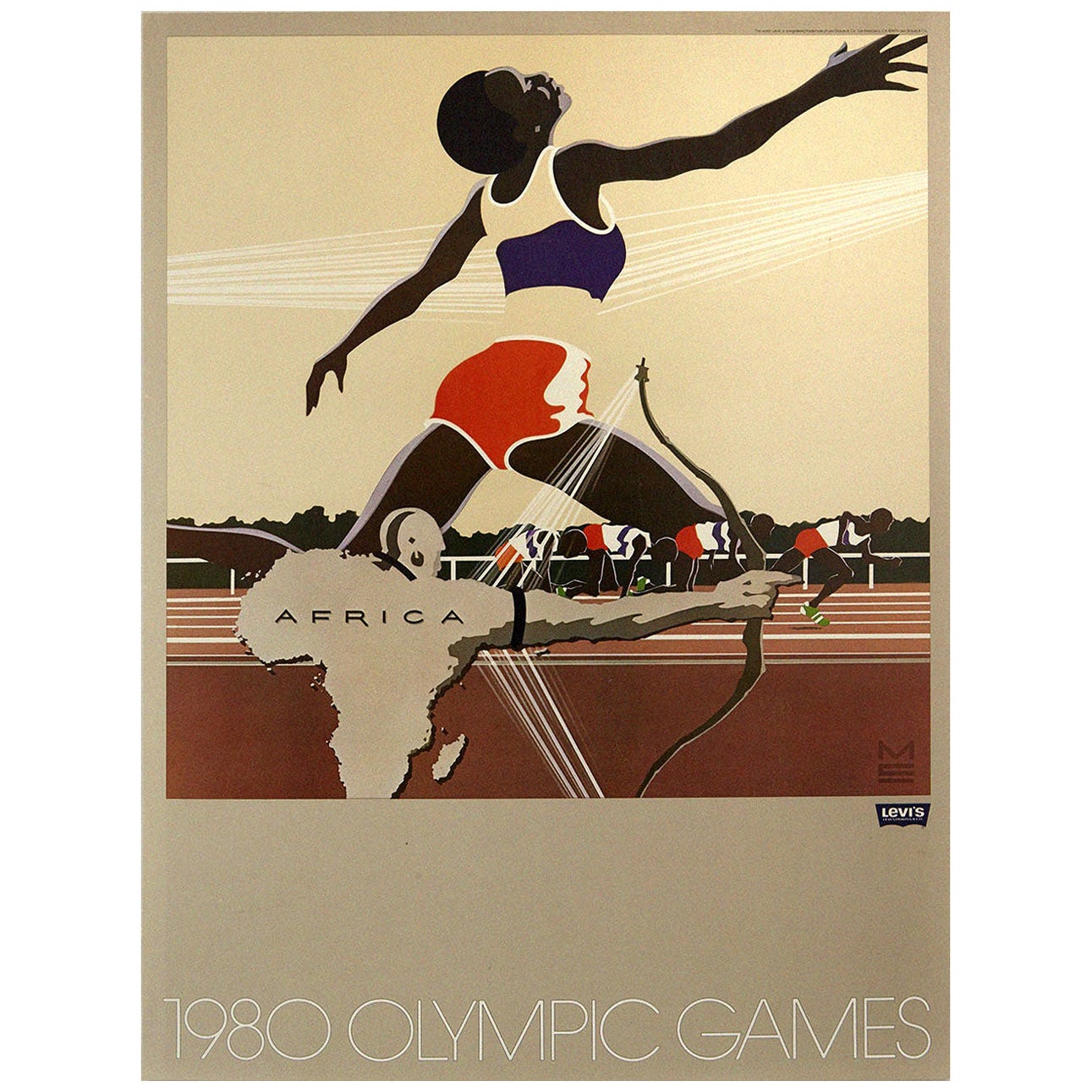 Affiche sportive originale de Levi's Moscou des Jeux olympiques de 1980 en Afrique
