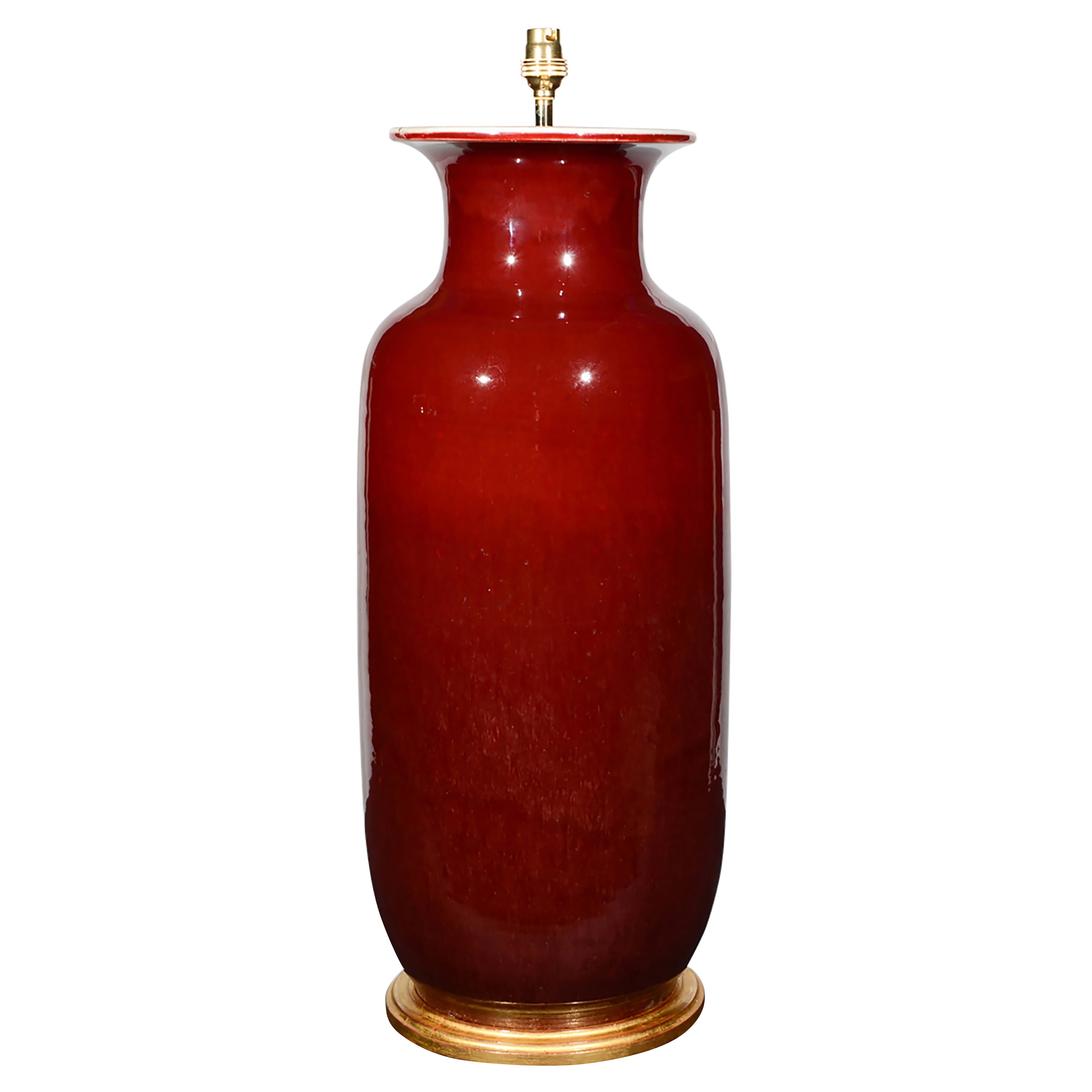 Large Deep Red 20th Century Chinese Flambé Antique Table Lamp