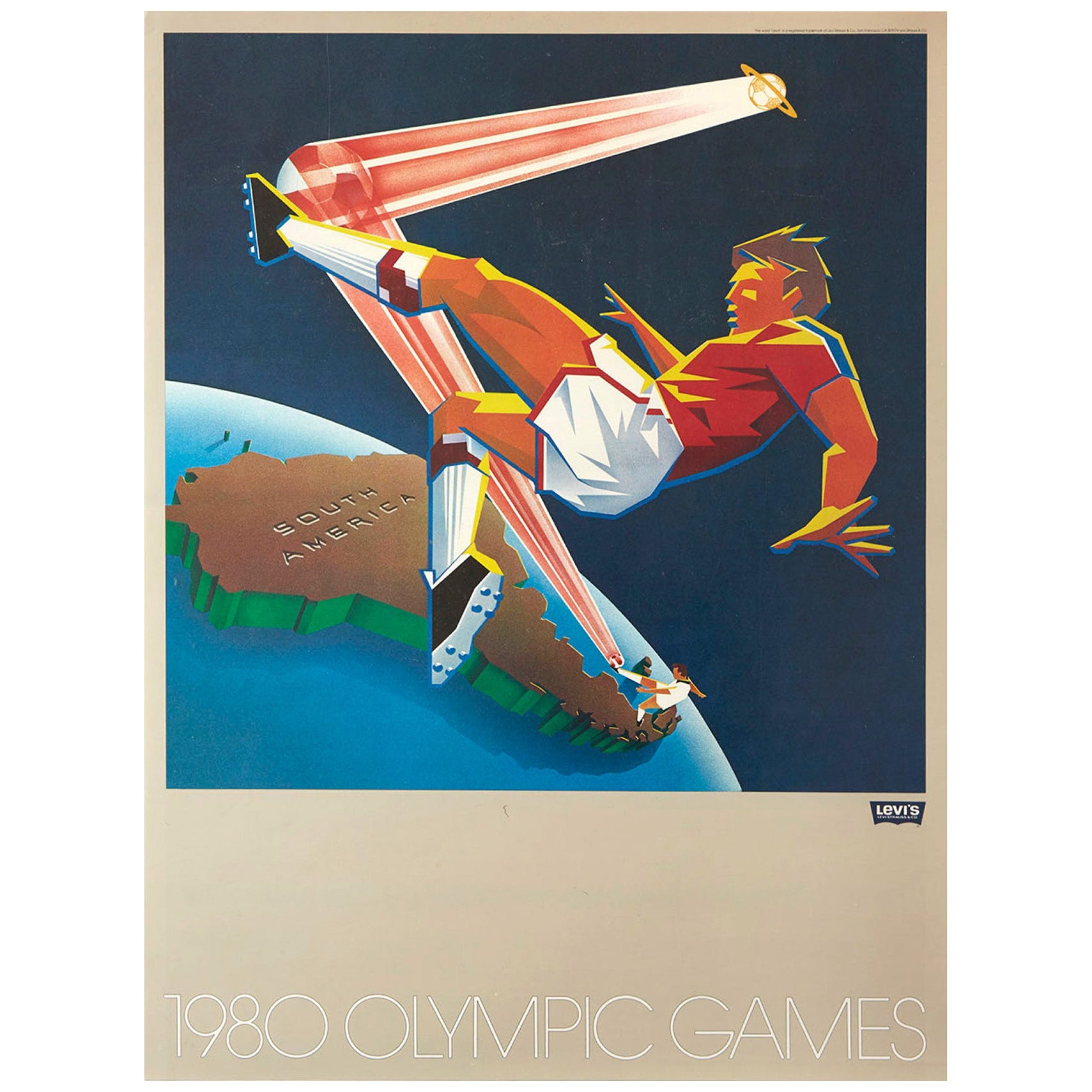 Affiche sportive originale de Levi's Moscou des Jeux olympiques de 1980 en Amérique du Sud