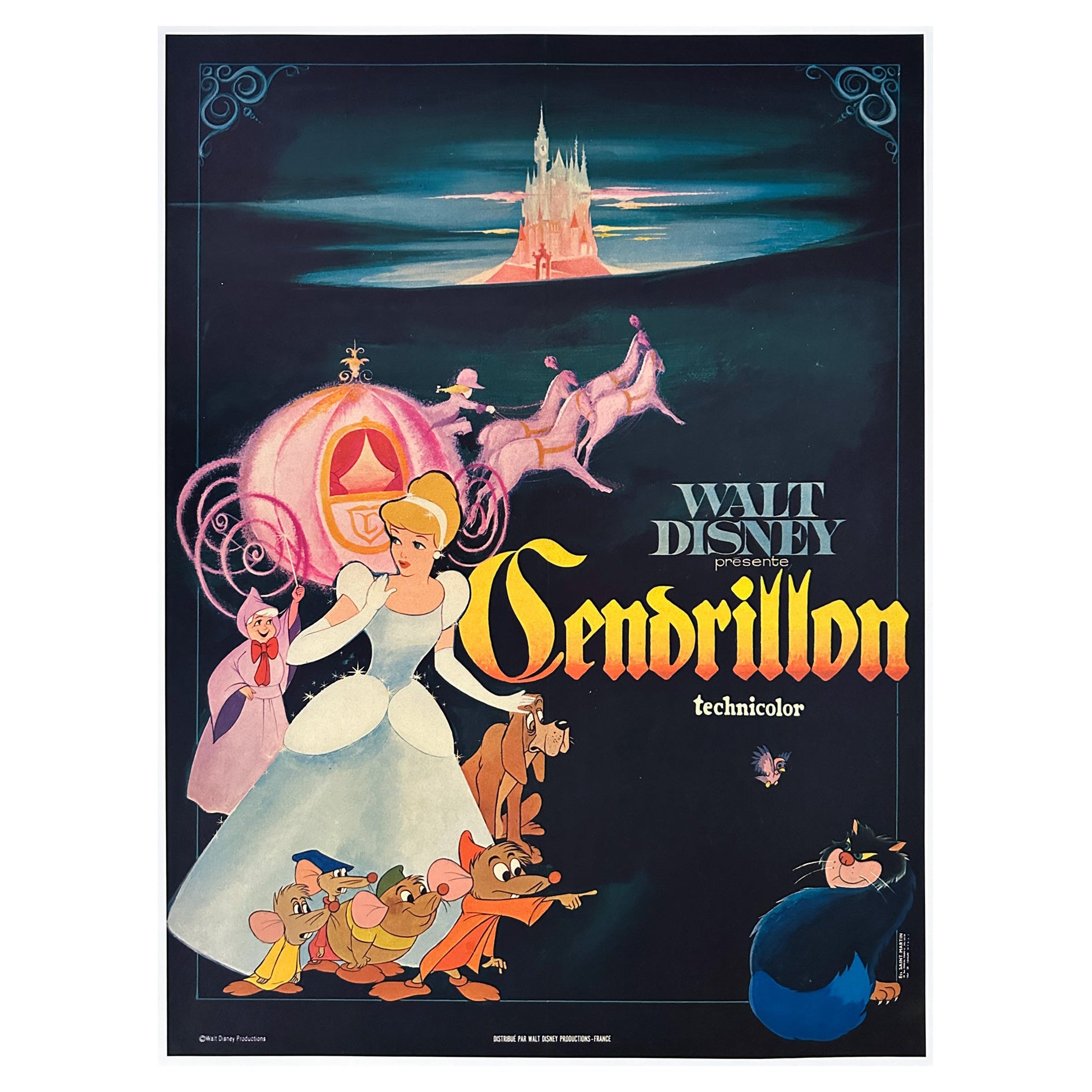 Poster cinematografico francese di Cenerentola R1960s Petite Film, Disney