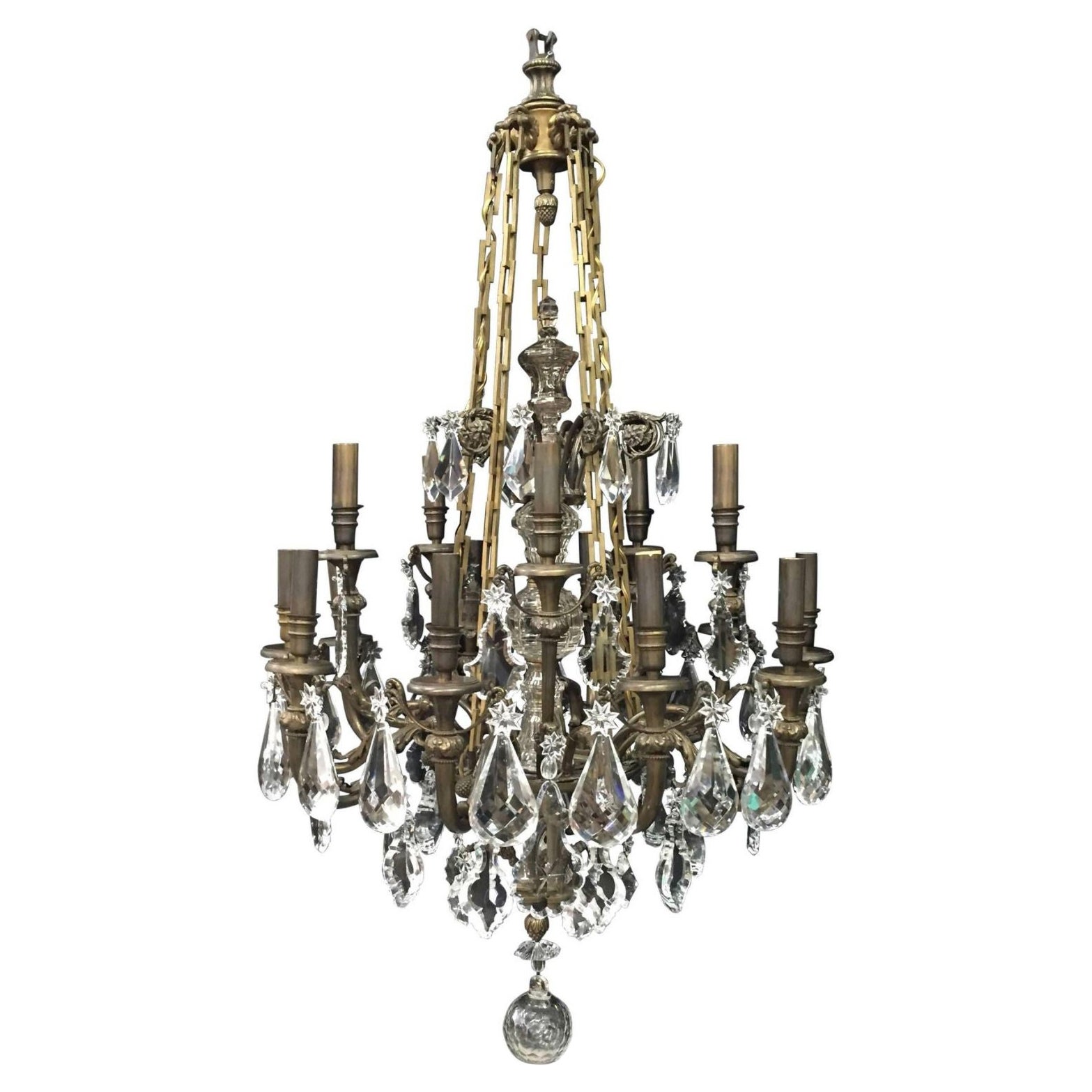 French Bronze & Crystal Baccarat Chandelier