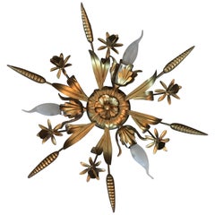 Gilded Metal Flower and Corn Flush Mount