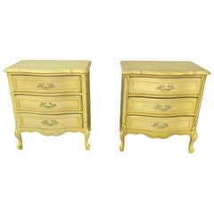 Vintage 1960s Chic French Regency Style Bright Yellow Pair of Nightstands