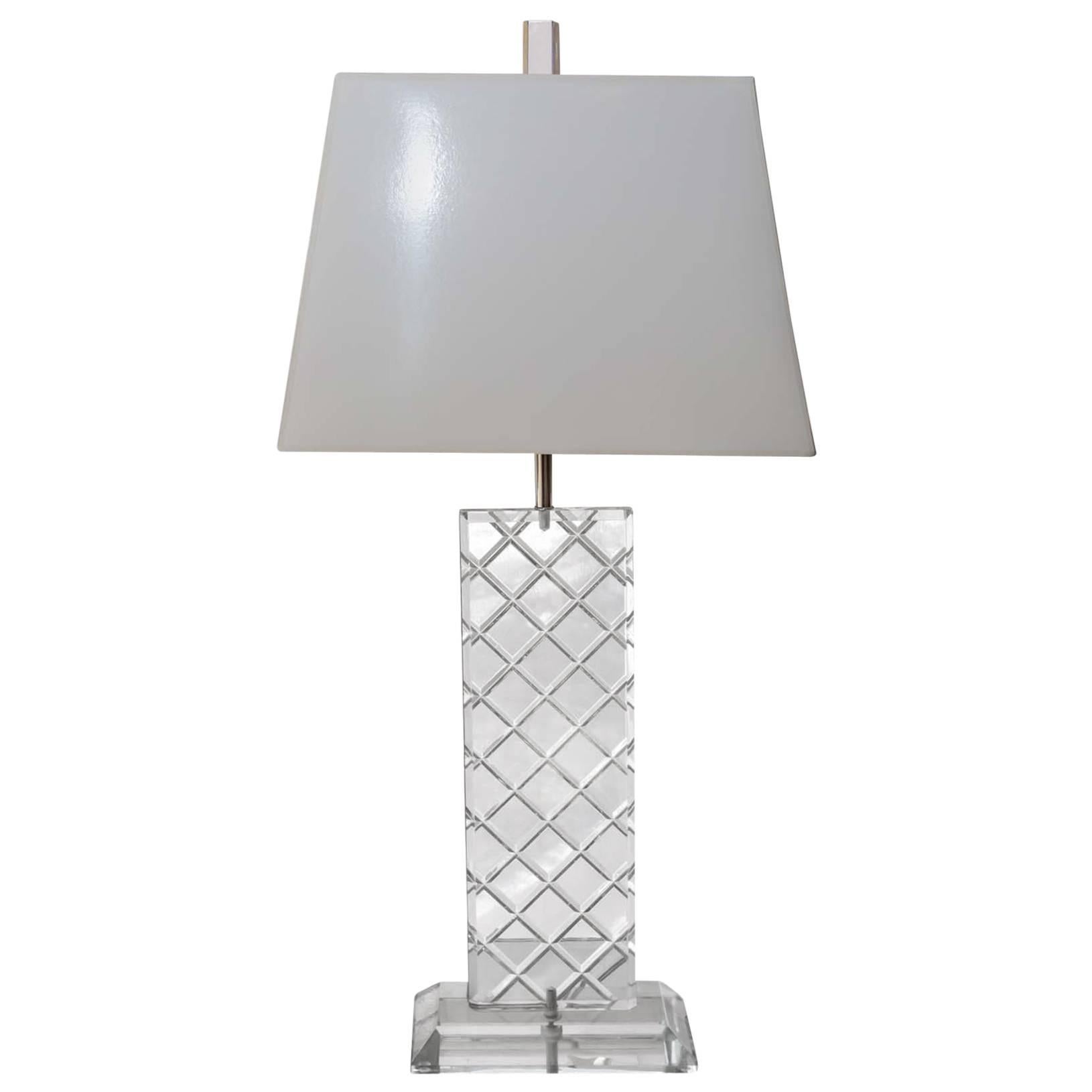 Mid-Century Lucite Lamp with Custom Shade For Sale