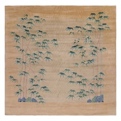 Rug & Kilim's Oversized Chinese Art Deco Style Floral Square Rug in Beige