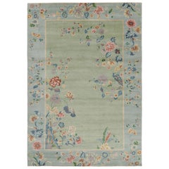 Rug & Kilim’s Oversized Chinese Art Deco Style Floral Rug in Green and Blue