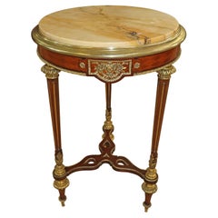 Table de guéridon à plateau de marbre de style Weisweiler du 19e siècle par Henry Dasson