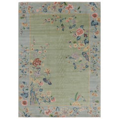 Rug & Kilim's Chinese Art Deco Style Floral Rug in Green and Blue