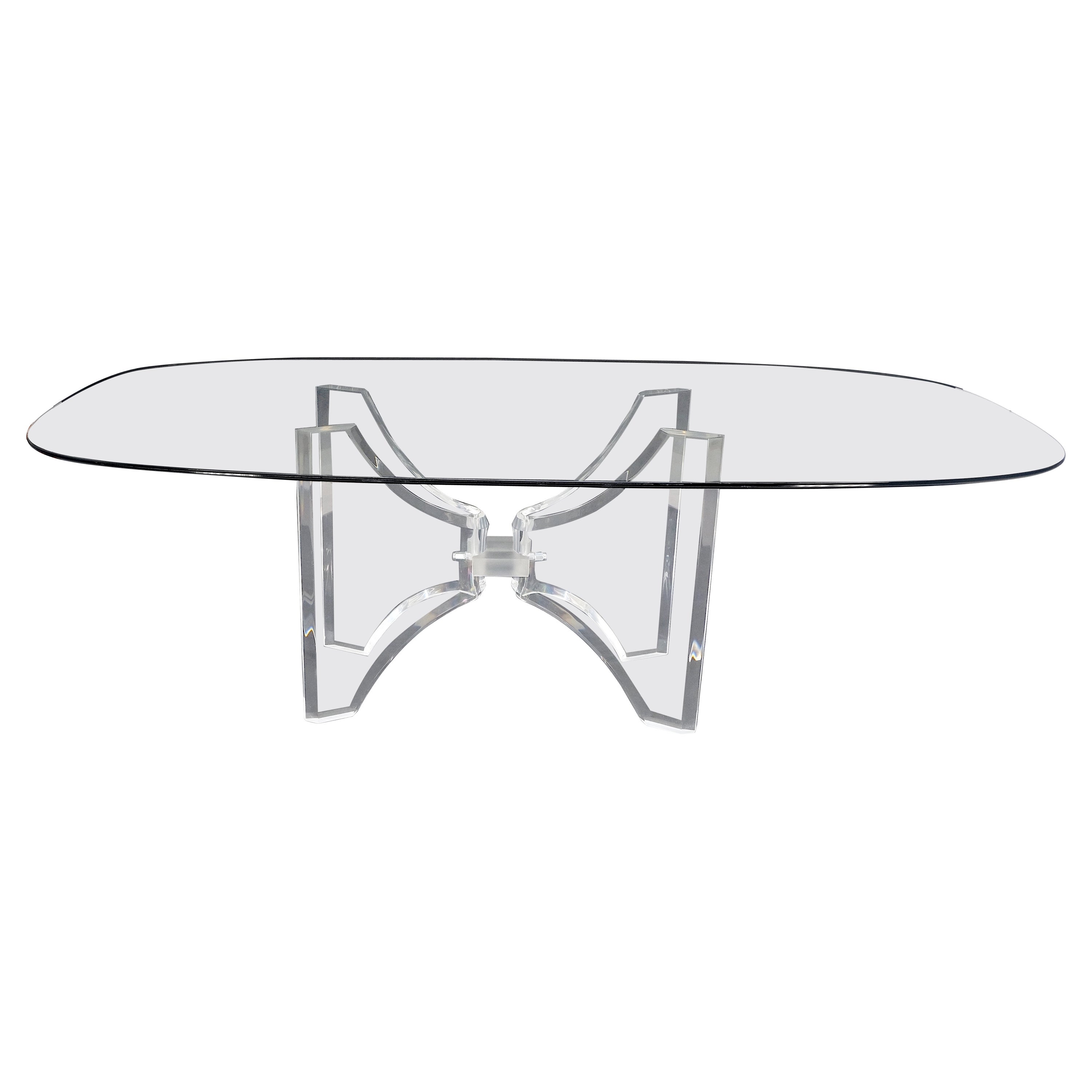 Oval Boat Shape Glass Top Butterfly Lucite Base 88" Long Dining Conference Table