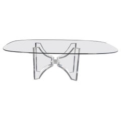 Oval Boat Shape Glass Top Butterfly Lucite Base 88" Long Dining Conference Table