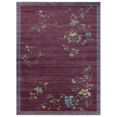Rug & Kilim's Chinese Art Deco Style Rug in Purple with Colorful Floral Patterns (tapis chinois de style Art déco en violet avec des motifs floraux colorés)