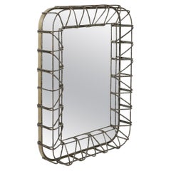 Brutalist Mirror in Sculptural Welded Rebar