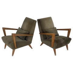 Pareja de sillones italianos de terciopelo estilo Gio Ponti de mediados de siglo, Italia, años 60