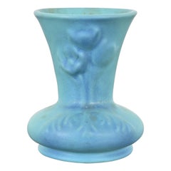 Van Briggle Arts & Crafts Turquoise Glazed Ceramic Vase With Floral Motif