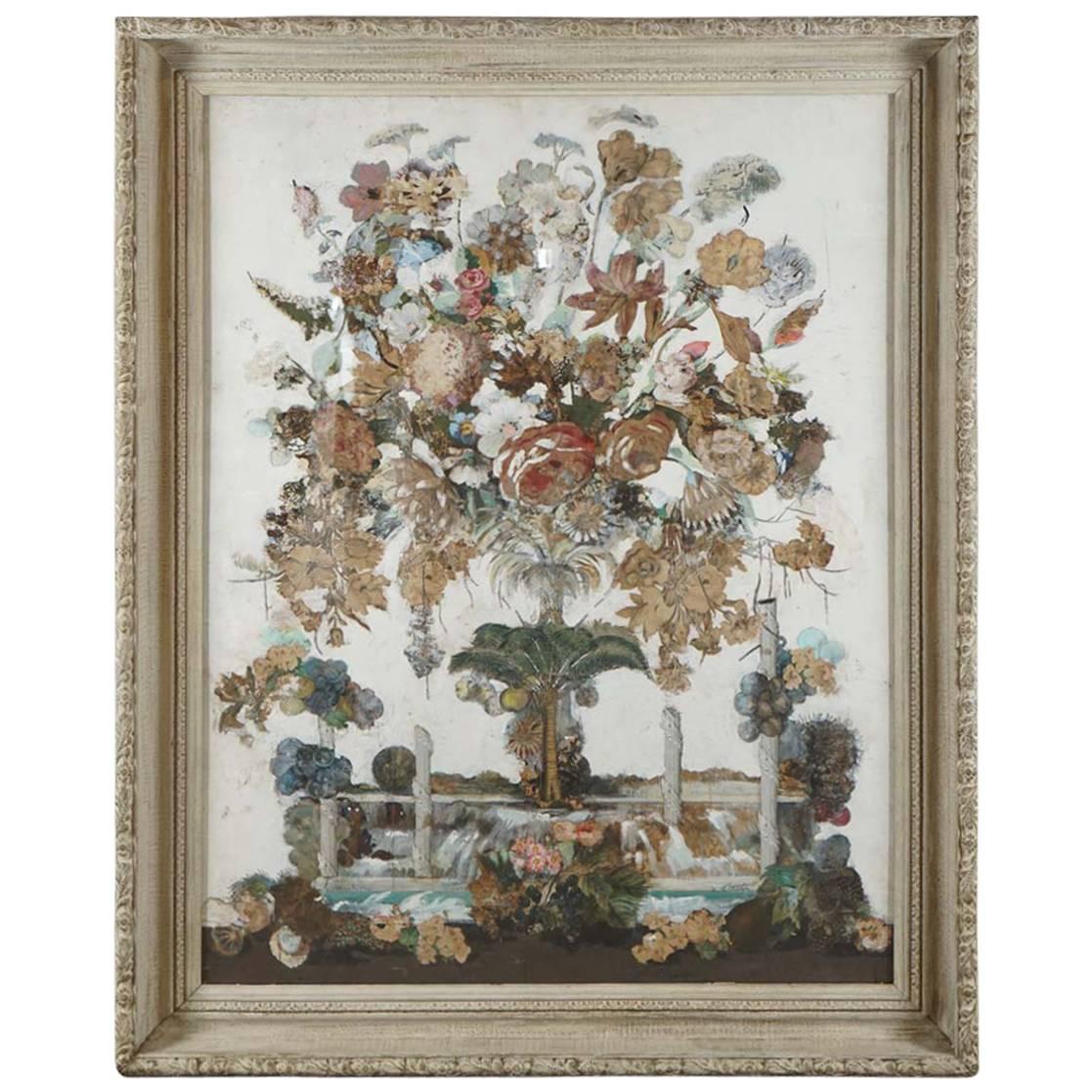 Collage Painting of a Large Bouquet of Flowers For Sale