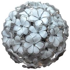Spherical Ceiling Fixture Composed of Multiple White Murano Glass Flowers