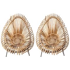 Pair of Rattan Chairs with Metal Bases
