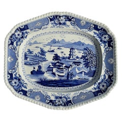 19th Century Blue & White Transferware Platter 
“India Temple” pattern