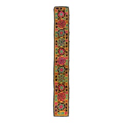 2x14.6 Ft Vintage Silk Hand Embroidery Wall Hanging. Yellow Suzani Table Runner
