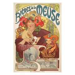 Mucha, Original Art Nouveau Poster, Biere de la Meuse, Pavot, Orge Houblon, 1897